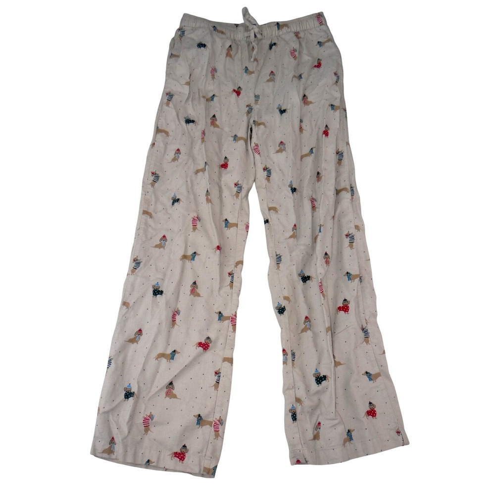 Gap Womens XS Cream Dachshund Dog Print Pajama Pants‎ Wide Leg Lounge 3224